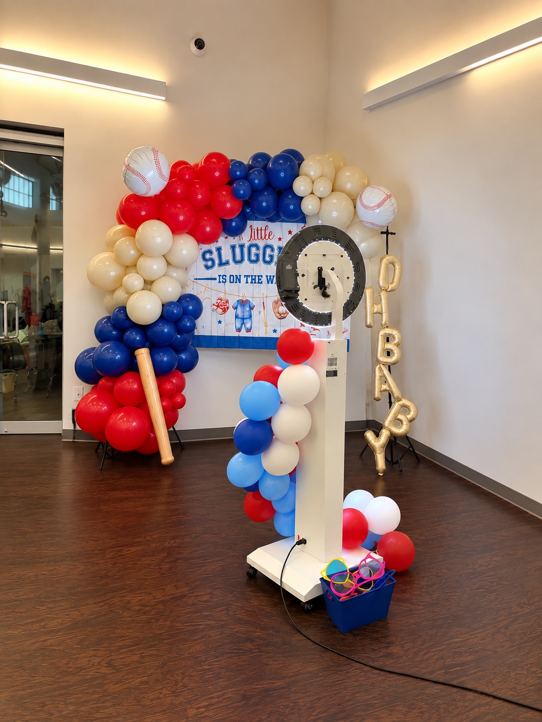 Photo booth at a baseball-themed celebration